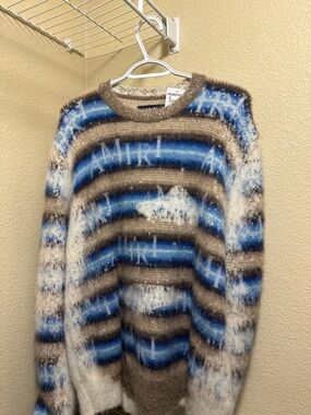 AMIRI Blue, Brown & Cream Striped Mohair Crewneck